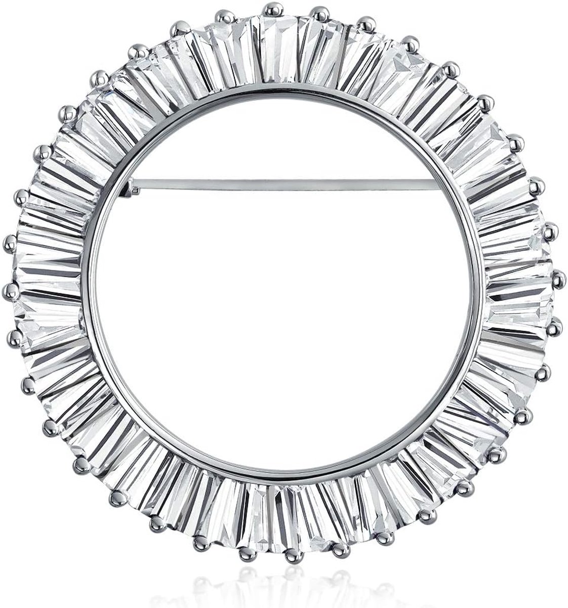 Bruid Eeuwigheid Baguette Briljantgeslepen Kubische Zirkonia AAA CZ Heldere Lila Sjaal Ronde Cirkel Broche en Pin voor Vrouwen, Huwelijk, Goud of Zilver Gecoat Messing, 1.5, Metaal, Zirkonia