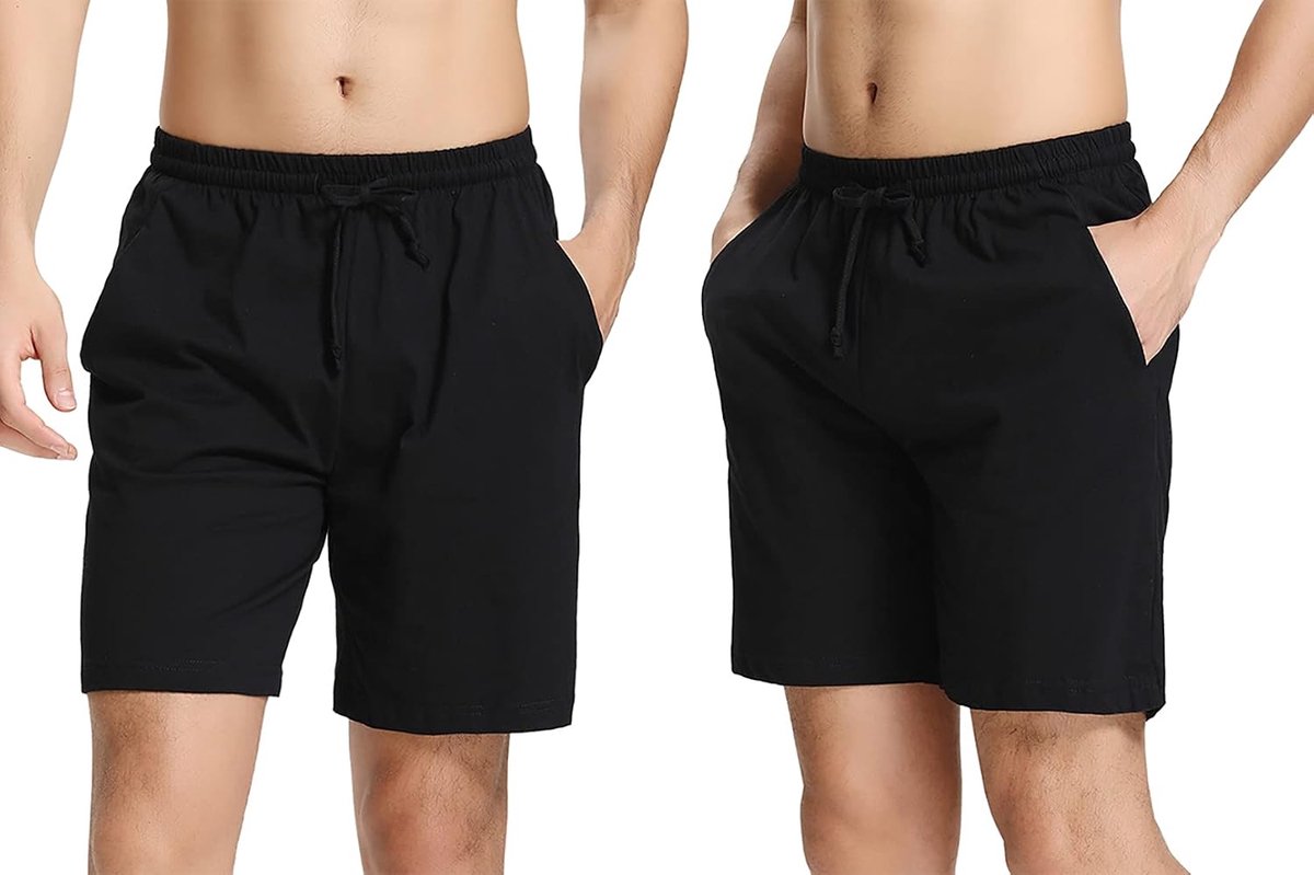 Pyjamabroek voor heren, set van 2, katoen, korte pyjamabroek, eenkleurig, loungwear, vrijetijdsbroek, shorty, nachtkleding, slaapshorts met 2 zakken, S-XXL, Stil6-zwart 2-pack, XL