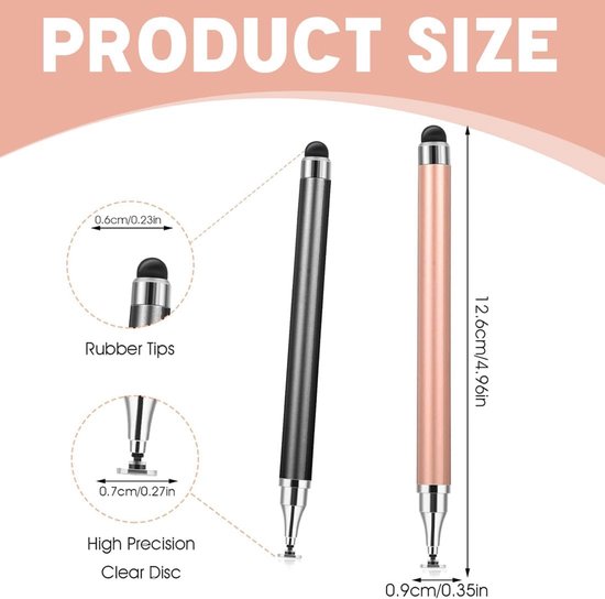 6 stuks tabletpennen voor alle tablets, 2-in-1 stylus pen touchscreen-pen, compatibel met alle mobiele telefoons/tablets — afbeelding 5
