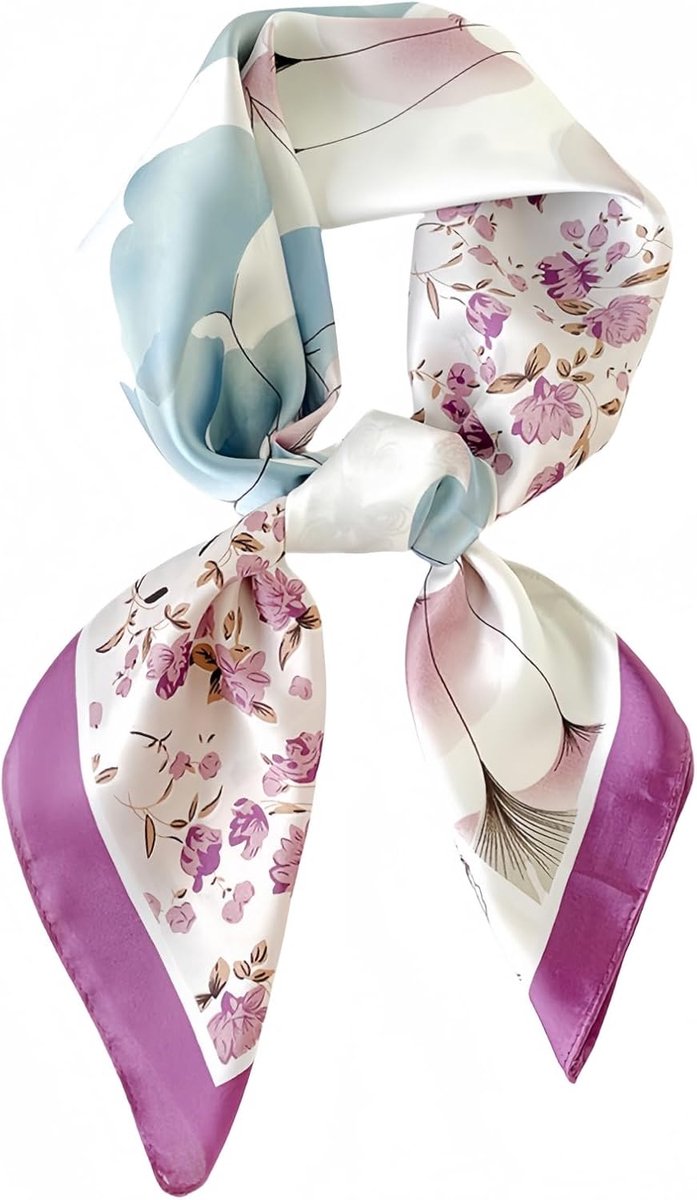 Halsdoek van kunstzijde bloemen en verschillende patronen bedrukte sjaal elegant accessoire 70 cm x 70 cm vierkante doek