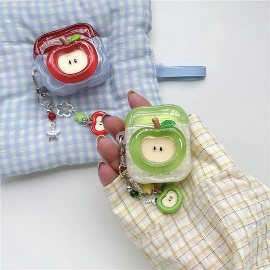 Hoesje voor Airpods 3 met sleutelhanger, schattig 3D rood appelpatroon, zachte siliconen hoes voor vrouwen en meisjes, anti-val, schokbestendige beschermhoes voor AirPods 3e generatie — afbeelding 4