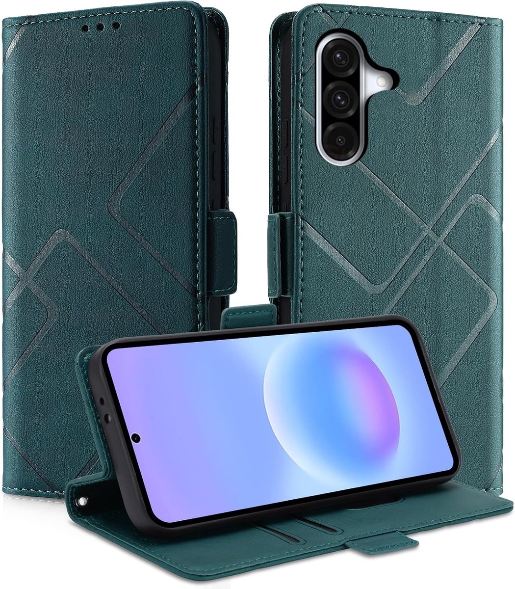 Telefoonhoesje voor Samsung Galaxy A57, PU en TPU, klaphoes, met standfunctie, kaartenvak, stootvast, beschermhoes voor Samsung Galaxy A57, groen