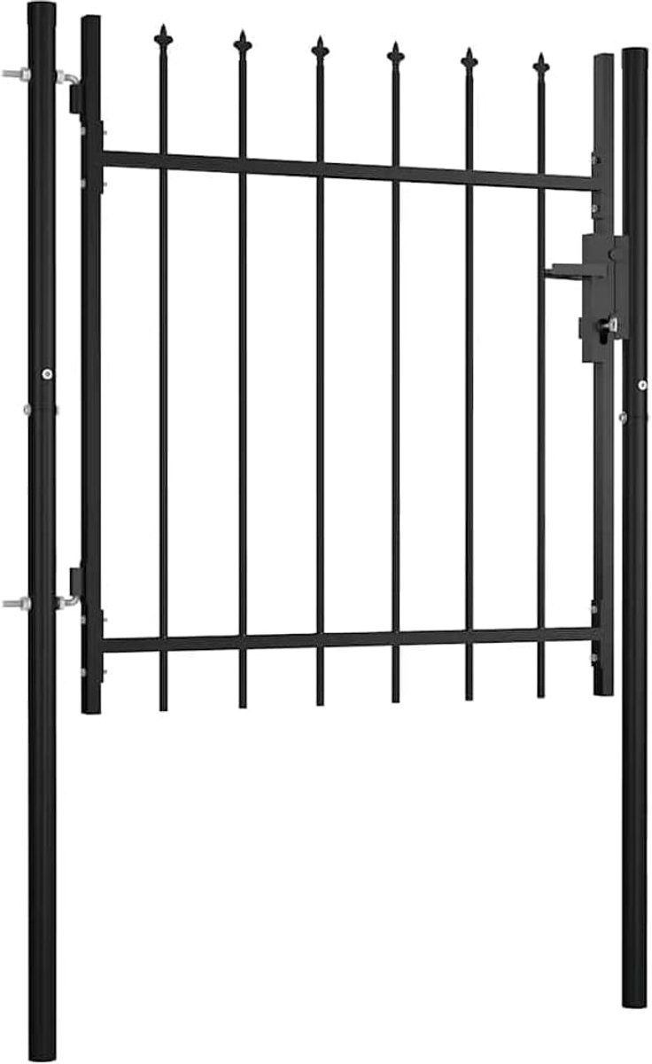 Hekpoort gepoedercoat, deur- en hekpoort Boxtel met speerpunt, hekpoort 100x75 cm van massief staal met boutscharnier en montagepalen, inclusief drie sleutels