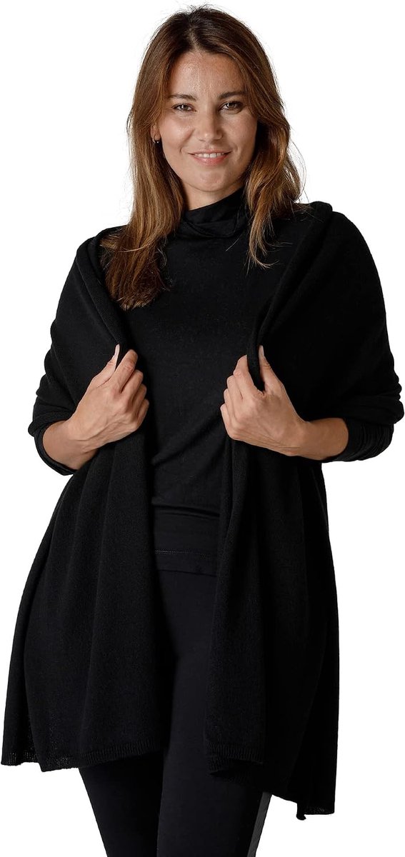 Sjaal voor dames en heren, 100% zuiver kasjmier | 60 x 200 cm | Made in Italy, zwart.,
