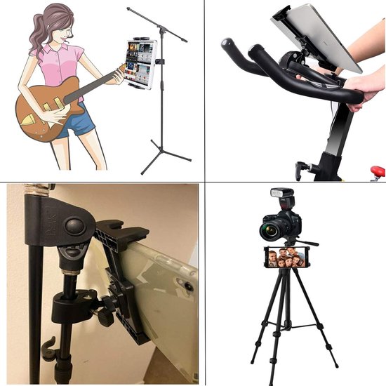 Muziekstandaard Tablet Smartphone Houder Heavy Duty 360 Graden Draaibare Klem Compatibel met 3,5 tot 13,5 inch Telefoon Tablets, iPad Pro 12,9 11 10,5 Air Mini, Surface Galaxy Tab, iPhone — afbeelding 5