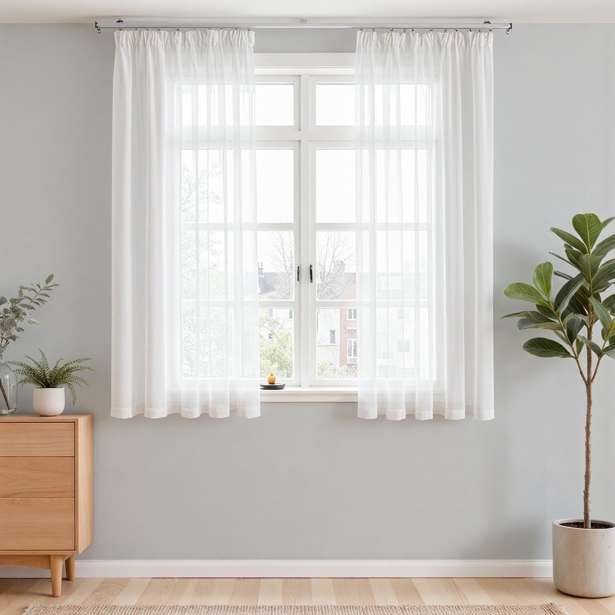 Vitrage, voile gordijnen, wit, met plooiband, set van 2, 160 x 140 cm (h x b), moderne gordijnen, voor woonkamer, slaapkamer, kinderkamer, wit, semi-transparant, vitrage, vitrage, vitrage, wit