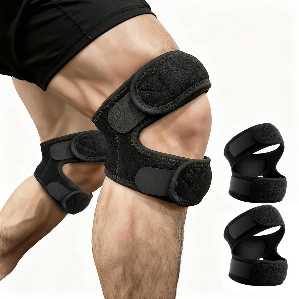 2 Stuck Dubbele kniebandage, verstelbare knieschijf, dubbele compressie, kniebandage, kniebandage, kniebandage, geschikt voor hardlopen, tennis, joggen, basketbal (zwart)