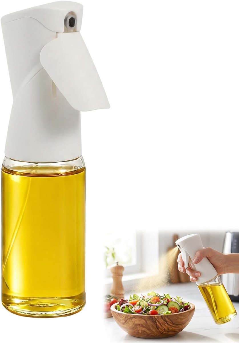 Olievernevelaar voor Kookolie, Oliesprayfles voor Fijne Nevel, Precieze Dosering en Ergonomisch, 220ml, Hoogtransparant met Grote Opening, Grillen en Koken, Wit