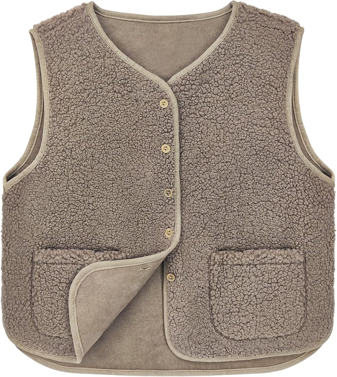 Beifon Teddy fleece vest dames herfst winter warm, mouwloos bontvest dames effen V-hals knopen fleece vest van teddybont, bont vest kort pluche vest teddyvest outwear thermovest