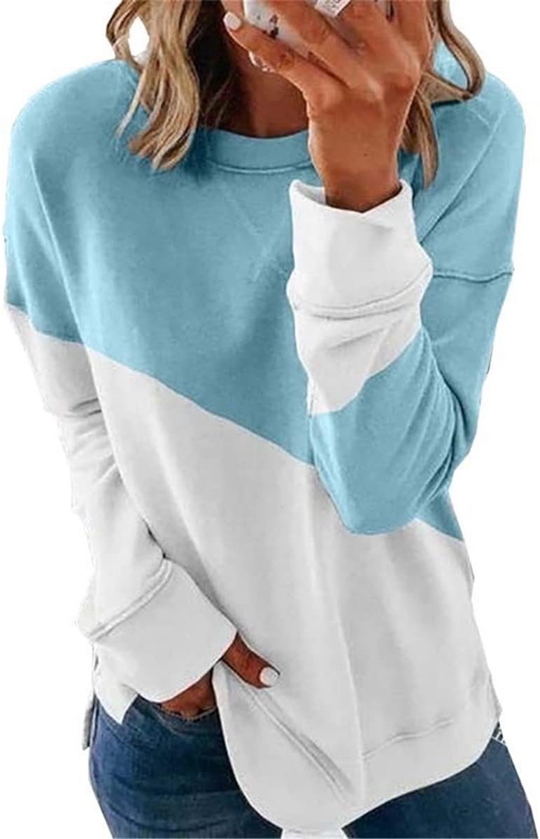Sweatshirt voor dames, losse ronde hals, lange mouwen, tops, kleurblok, ronde hals, S-2XL