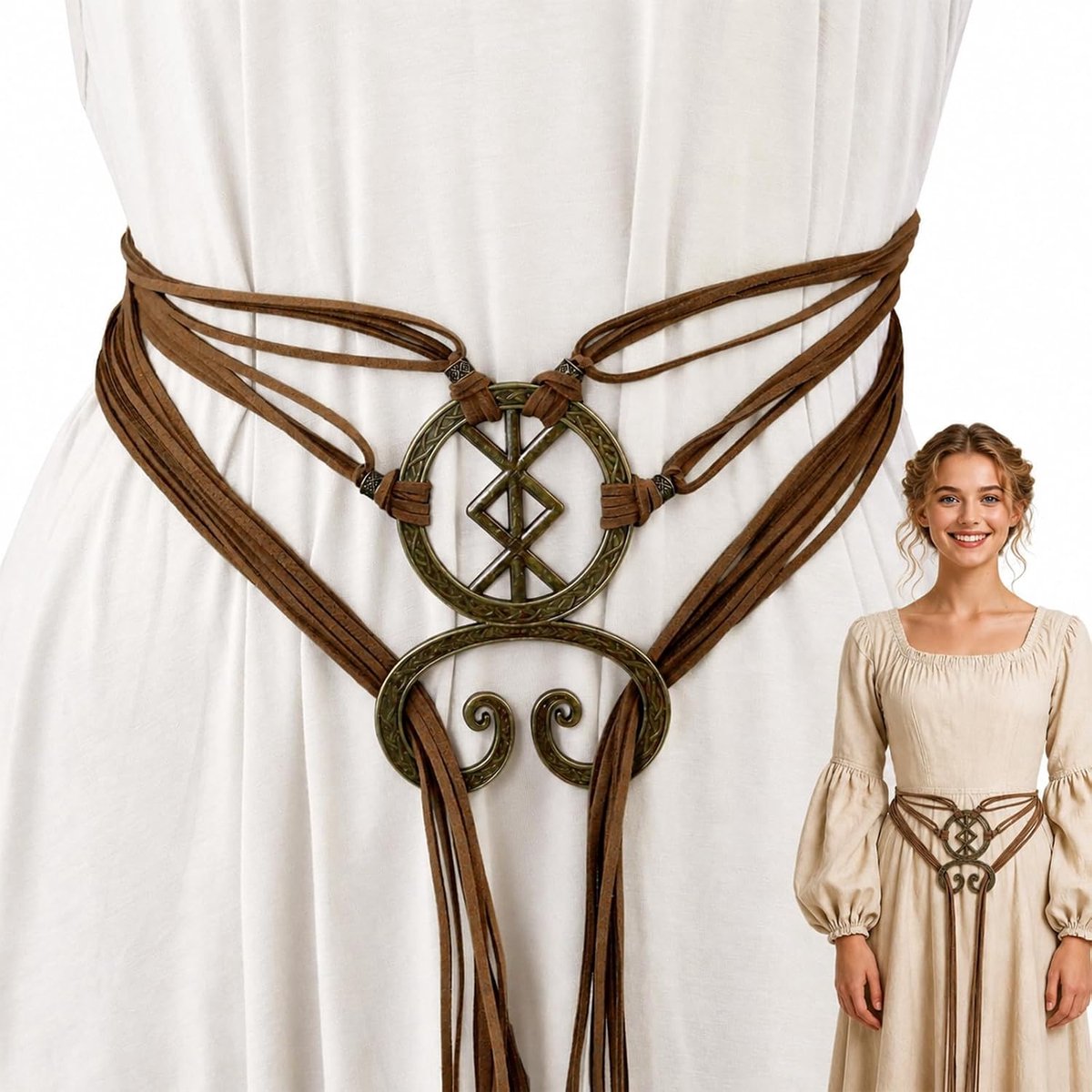 Viking-kostuumgordel met trollkruis, middeleeuws accessoire, bruin