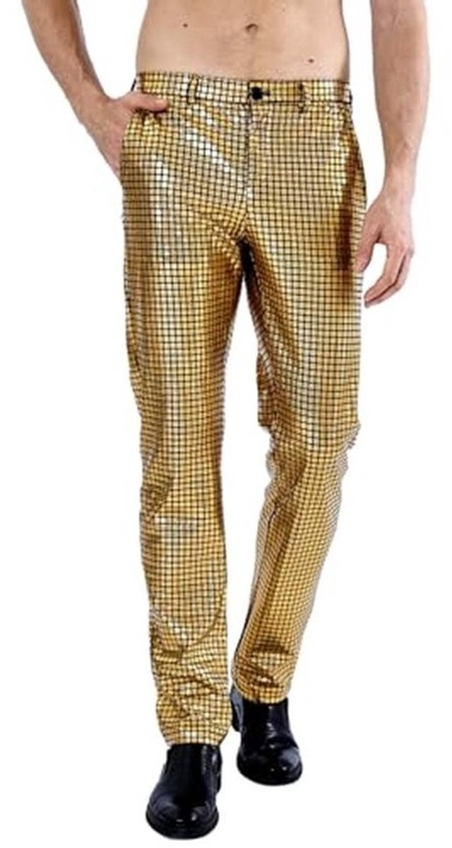 Disco Broek Heren Jaren 70 Metallic Glanzend