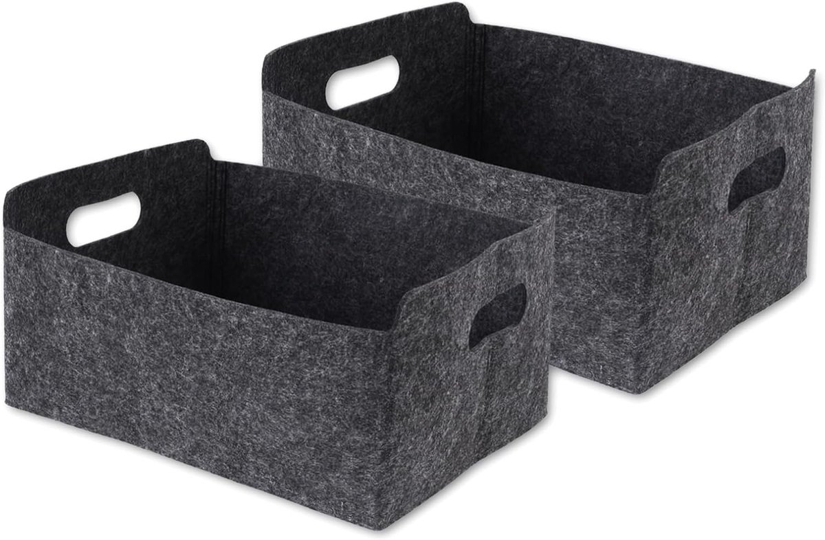 Mand, opbergmand, 2 stuks, manden, opslag, vilten organizer, opbergdoos, opvouwbaar, vilten doos voor het opbergen van kleding, handdoeken, speelgoed, boeken - grijs