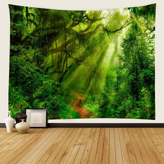 Bos Tapestry - Groen Groot Boom Zonsopgang Landschap Wanddoeken Wandtapijt Jungle Muur Opknoping 260 x 240 cm — afbeelding 4