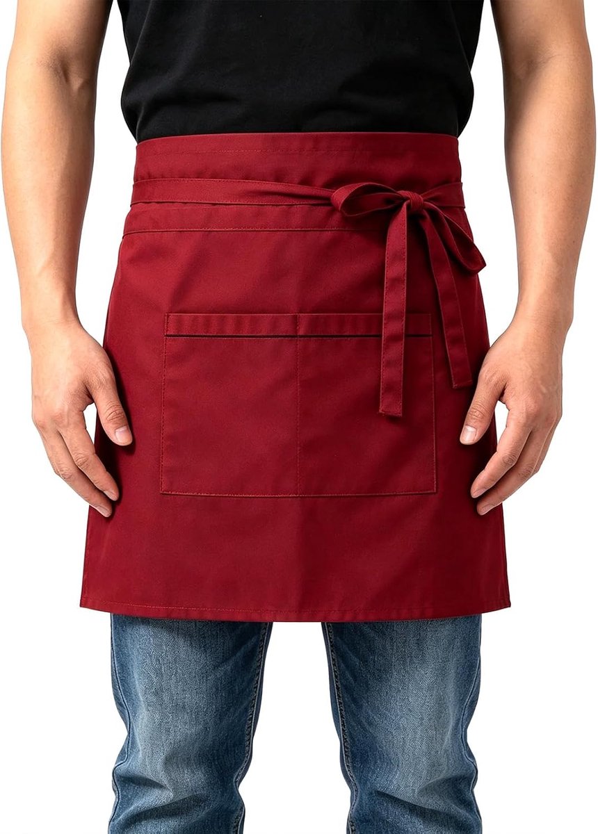 Premium voorbinders, 2 stuks, kelnerschort, tailleschort, met 3 zakken, bakschort, tailleschort, kookschort voor bistro, restaurant, hotel, café, keukenkok, kelner, reinigen, schilderen,