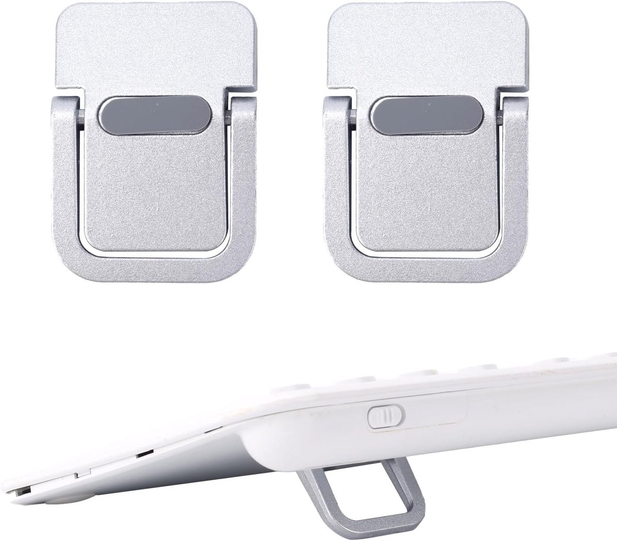 4St Mini Toetsenbord Verhoger, Zelfklevend Draagbaar Kleine Laptop Kantelstandaard Zinklegering Lifter Voetjes Opvouwbaar & Onzichtbaar Computer Notebook Houder voor Bureau (Zilver)