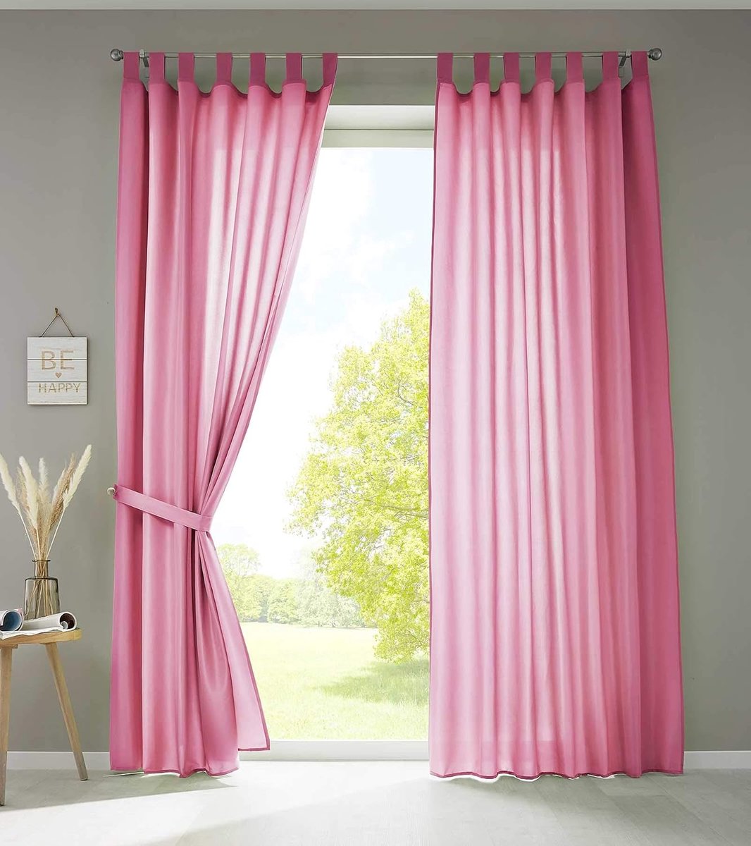 2-delige set gordijnen sjaal lussen »Berlin« HxB 225x140 cm roze ondoorzichtig microsatijn lichtdoorlatend plooiband effen mat, 20400N2