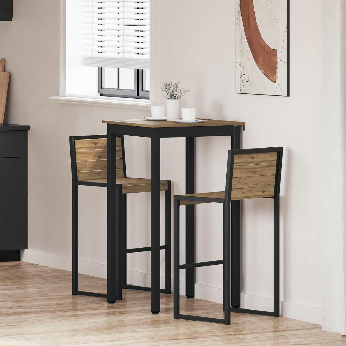 Hout met modern design, rechthoekige eettafel voor keuken en eetkamer, stabiele constructie van houtmateriaal en metaal, praktisch design modern