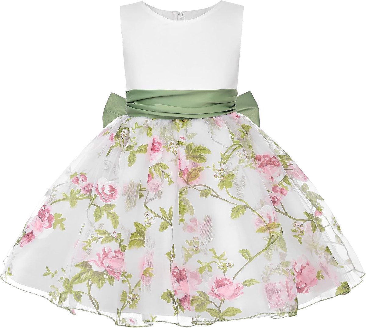 Bloemenmeisjesjurk, tule jurk, mouwloos, prinsessenjurk met afneembare strik, voor bruiloft, communie en verjaardag