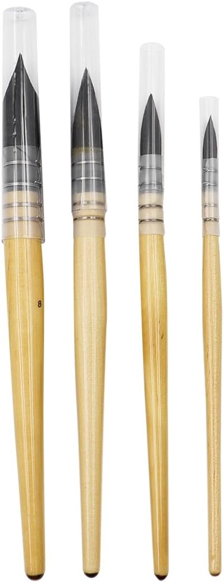 4 stuks professionele penseelset met eekhoornhaar, ronde puntige penseelset voor aquarel, gouache en acrylverf