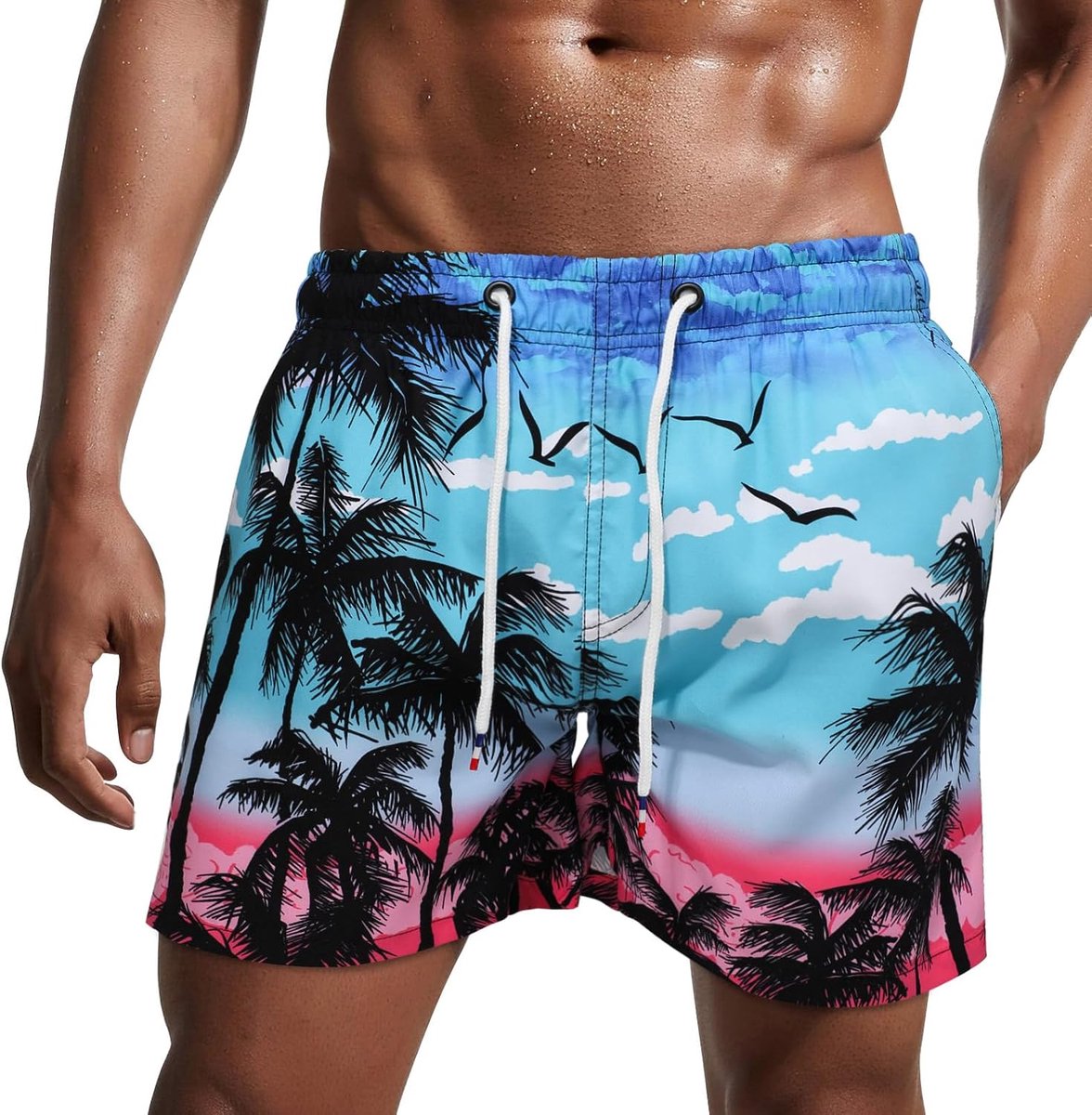Herenzwembroek, sneldrogende korte strandbroek, korte surfbroek met voering van gaasstof