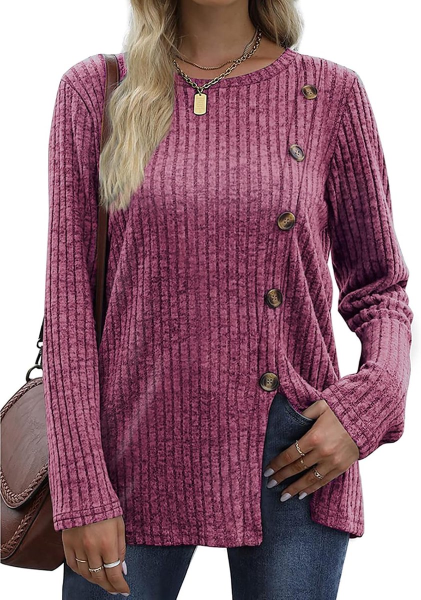 Trui voor dames, ronde hals, lange mouwen, lichte casual tuniek, zachte gebreide trui, bovenstuk, tops, sweat