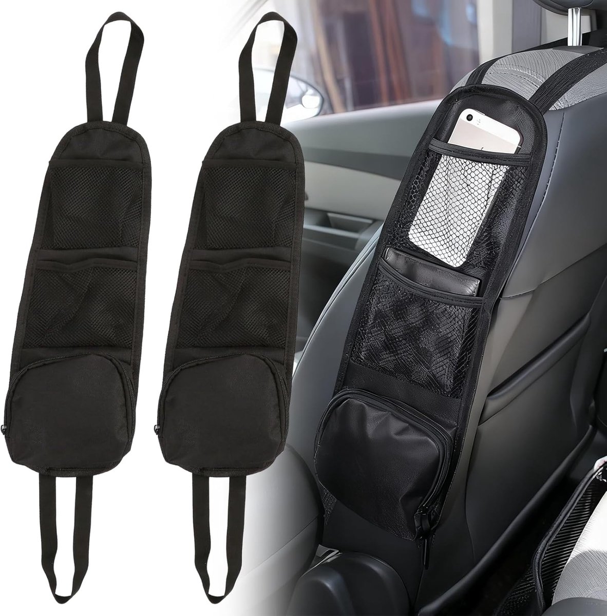 Auto-organizer, 2 stuks, auto-organizer, achterbank, zijvak van 600D Oxford-stof, waterdicht en opvouwbaar, auto-organizer voor SUV/VAN/vrachtwagen, autoorganizer met meerdere vakken