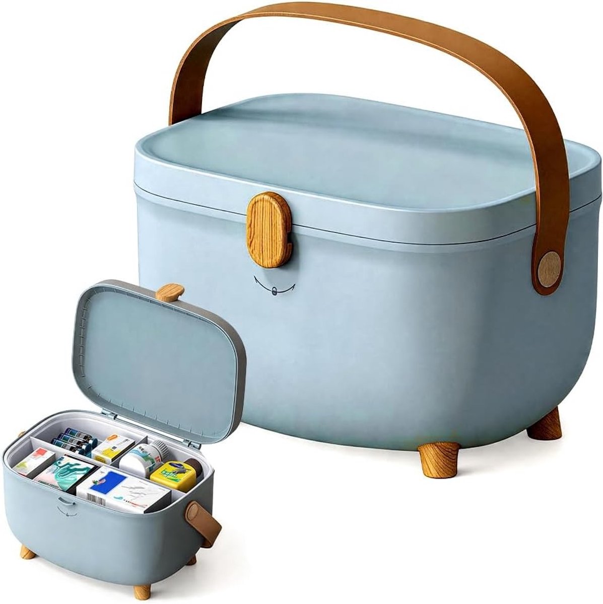 Medicijnendoos met 2 Compartimenten en Handvat, Ideaal voor Thuis en Buiten, Organiseer en Bewaar Geneesmiddelen, Blauw