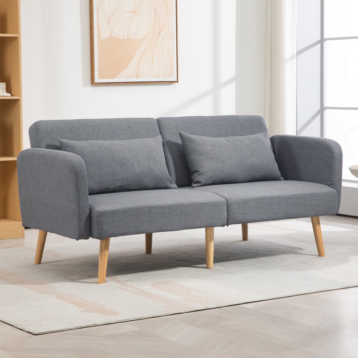 DESMIU Slaapbank 170 x 83 x 80 cm - 3-Zits Met Verstelbare Rugleuning - Voor Woonkamer En Logeerkamer - Polyester Grijs
