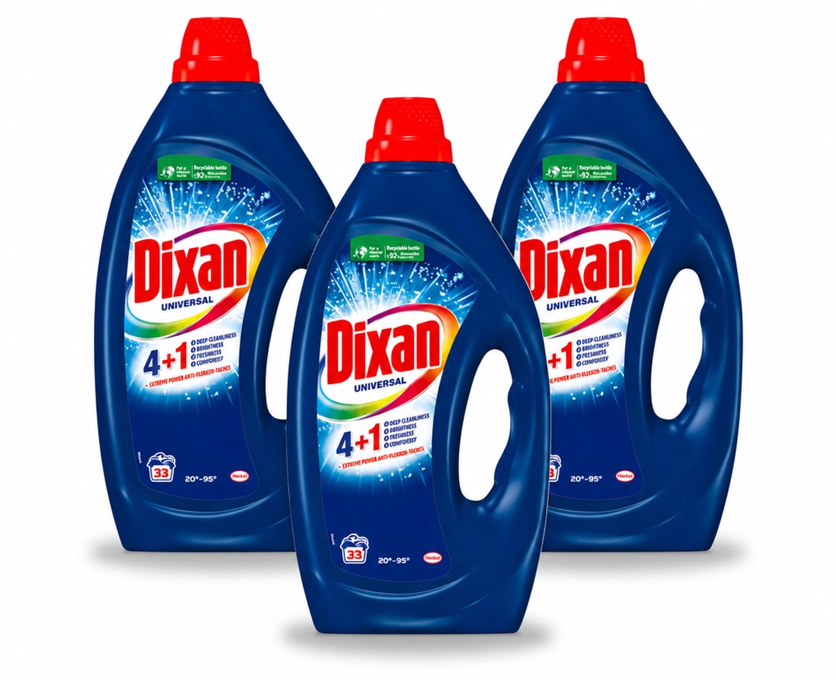 3 x Dixan - Vloeibaar wasmiddel - Universeel - 33 wasbeurten - Voordeelverpakking - 3 stuks