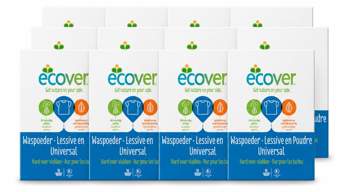 12 x Ecover - Waspoeder Universal - Voor witte & bonte was - 1,2 kg - Voordeelverpakking - 12 stuks