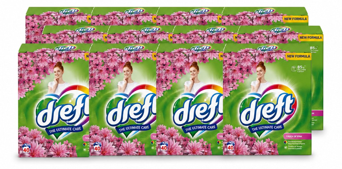 12 x Dreft – Touch Pink – Poeder Wasmiddel – 2,6 kg – 40 wasbeurten - Voordeelverpakking - 12 stuks