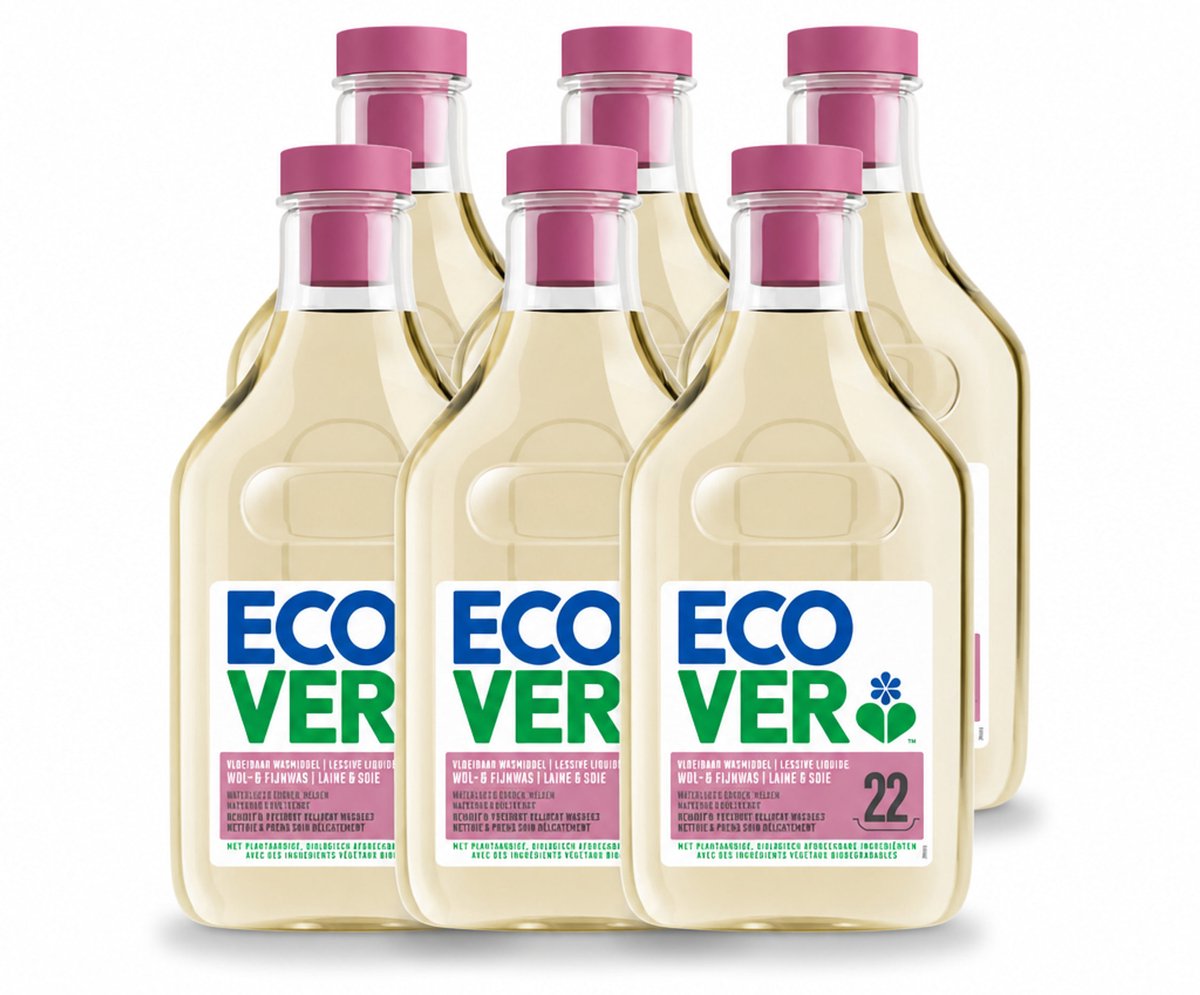 6 x Ecover - Vloeibaar wasmiddel - Wol & Fijnwas - 1 liter - 22 wasbeurten - Voordeelverpakking - 6 stuks