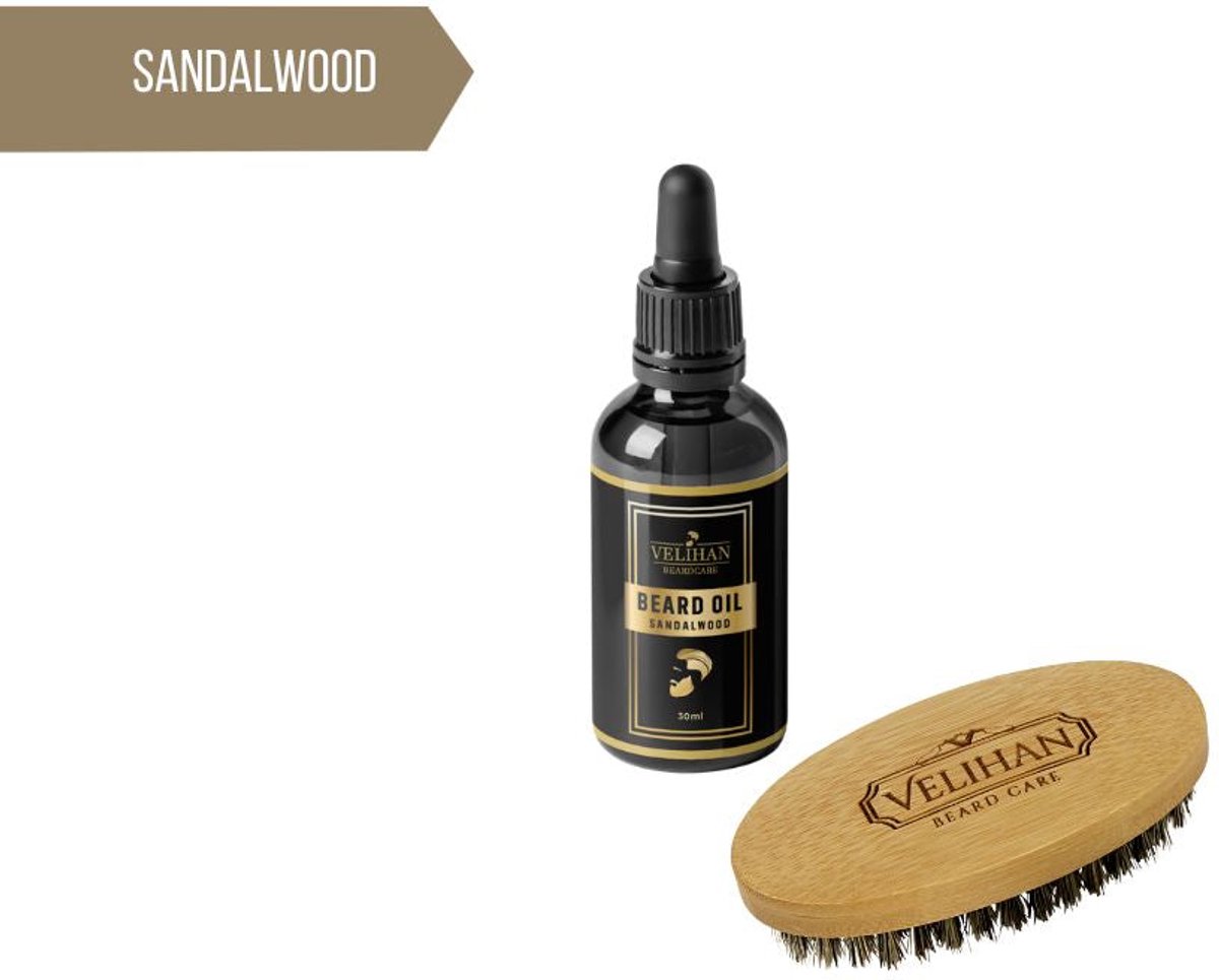 Velihan Beardcare - Baardverzorging set - Cadeau Box - Baardolie - 30ml - Baardborstel - Sandalwood - Baardverzorging