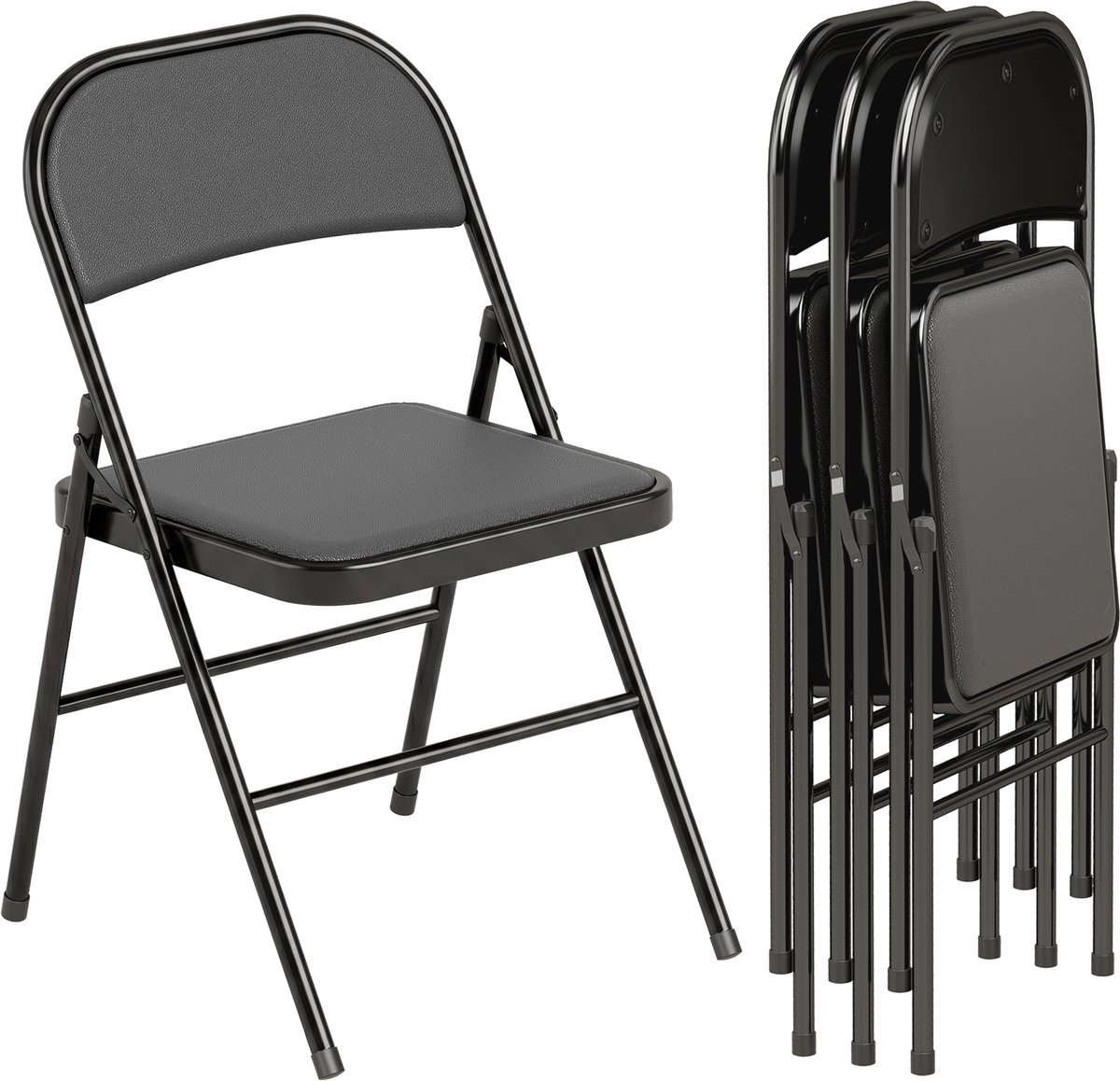 HOMCOM Klapstoelen Set van 4 met Kunstleren Bekleding - Inklapbare Stoelen, Extra Zitplaatsen - Zwart