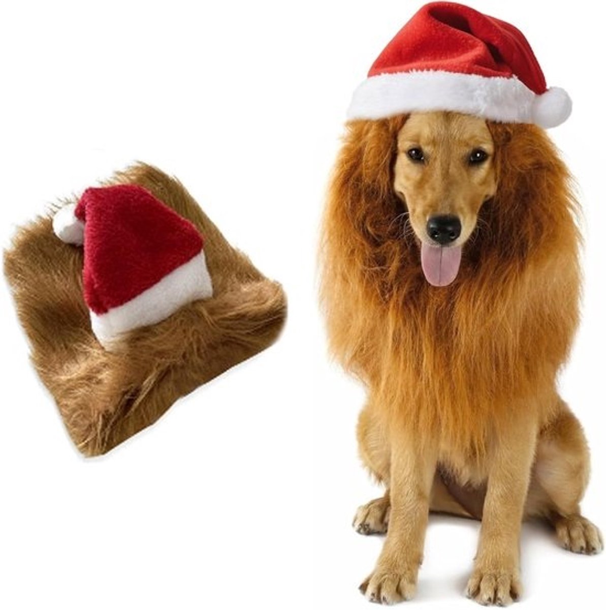 Kerstkostuum voor honden en katten, verstelbare leeuwenkap voor feestdagen en feestjes, dierenaccessoire voor Kerstmis