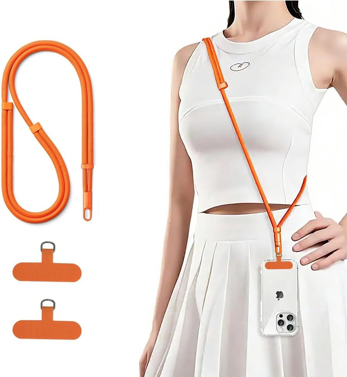 Mobiele telefoonketting, universeel, voor alle smartphones, anti-verlies-telefoonband om om te hangen, met 2 stuks, ultradunne patches, koordketting voor outdoor, reizen, verstelbaar en