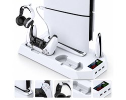 VHV - Support vertical / Station de refroidissement pour PS5 Slim / PS5 Pro - Convient pour Sony PlayStation 5, PS5 Disc, Digital, Slim, Pro - Accessoires - Station d'accueil avec 3 hubs USB - Ventilateur de refroidissement à 3 niveaux