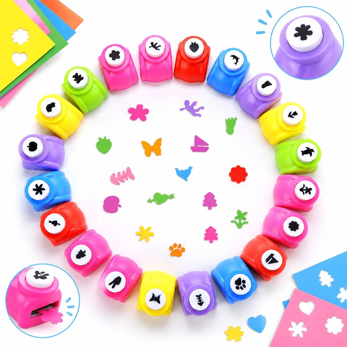 VHV - 20 Stusk Pons Set - Mini Ponsen - Figuurpons - Creative Pons - Embossing Mallen - Papier Pons - Knutselset - Knutselen voor Kinderen & Volwassen - Creatief DIY Kunstspeelgoed
