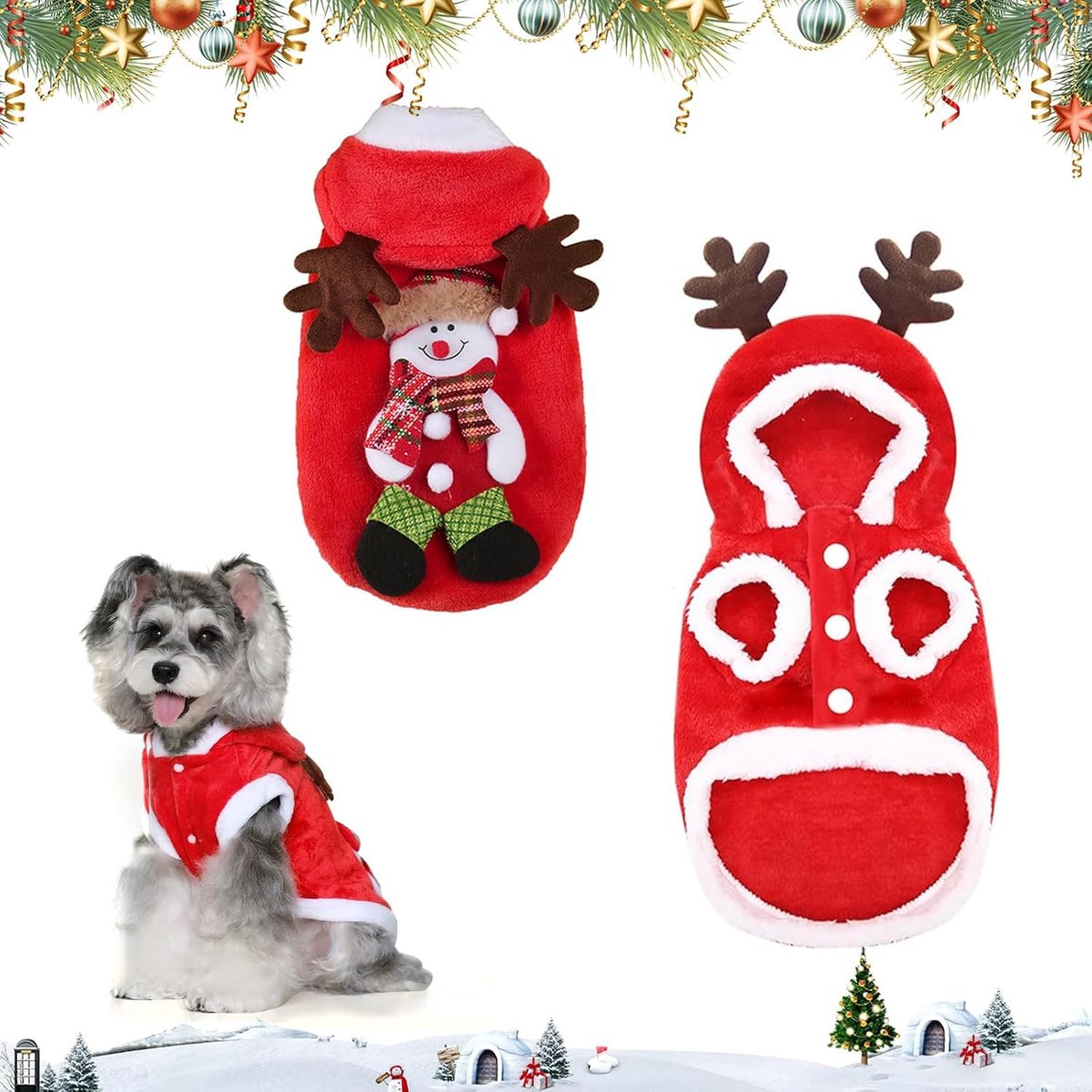 Kerstkostuum voor honden, RosyFate kleding voor katten, kerstkleding voor honden, kerstkleding voor katten, kostuum voor carnaval, hond (L)