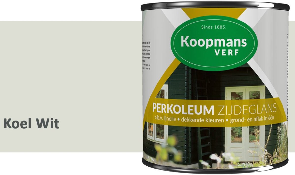 Koopmans Perkoleum Zijdeglans Dekkend – Houtverf Buiten – Dekkende Beits voor Schutting & Gevel – Elastisch & Weerbestendig – 2,5 l – Koel Wit