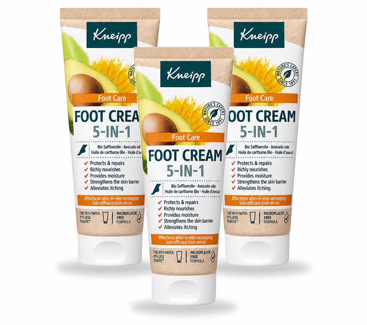 3 x Kneipp - Voetcrème 5‑in‑1 - Verlicht jeuk, hydrateert & herstelt - 75 ml - Bulkverpakking - 3 stuks
