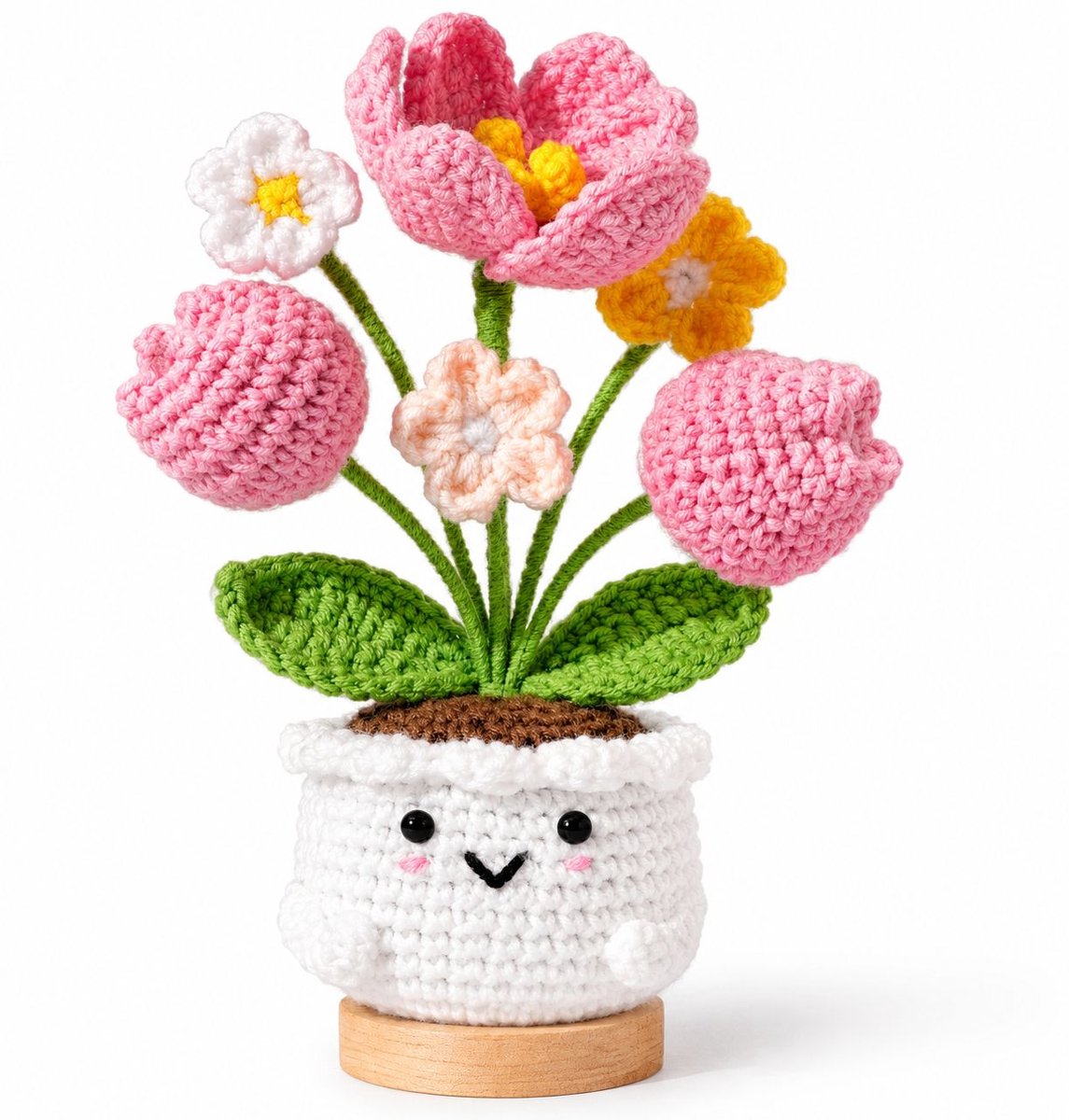 VHV - Handgemaakte gebreide tulpenpop - Zacht en troostend design - Je bent goed zoals je bent - Gehaakte bloemetje met pot - Gehaakte tulp