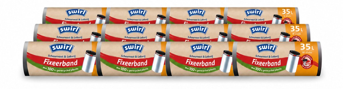 12 x Swirl – Pedaalemmerzakken – 35 L – Fixeerband – 10 zakken - Voordeelverpakking - 12 stuks