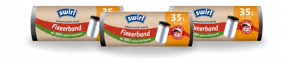 3 x Swirl – Pedaalemmerzakken – 35 L – Fixeerband – 10 zakken - Bulkverpakking - 3 stuks