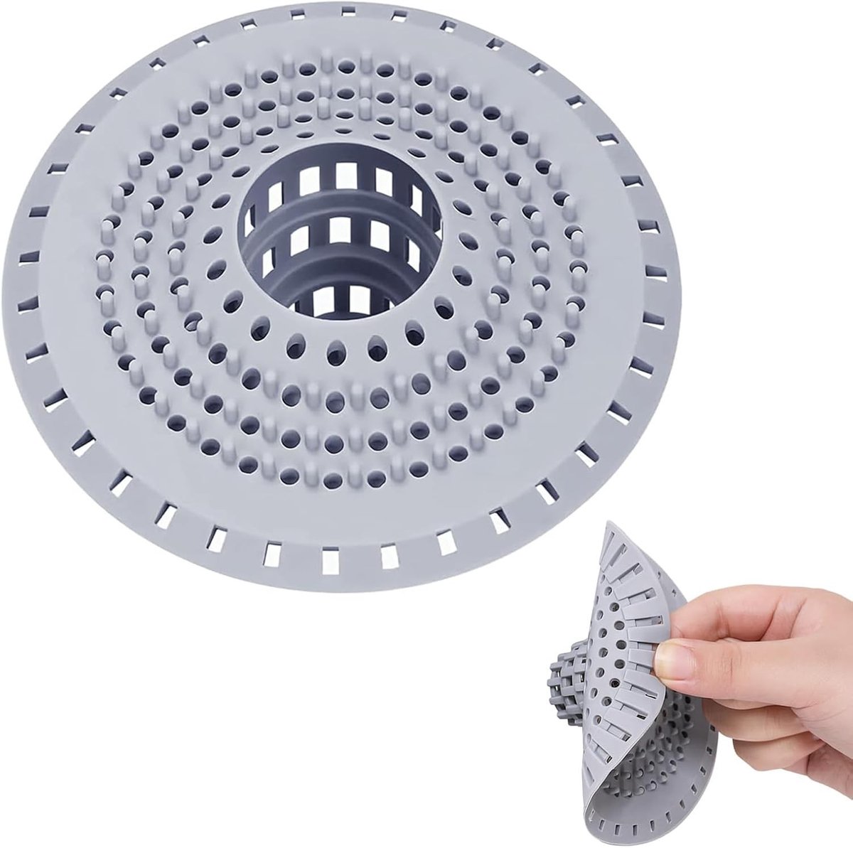 Badkuip cover - Grijs - 12,5 cm - Siliconen Afvoerzeef met Filter - Voor Badkamer en Keuken