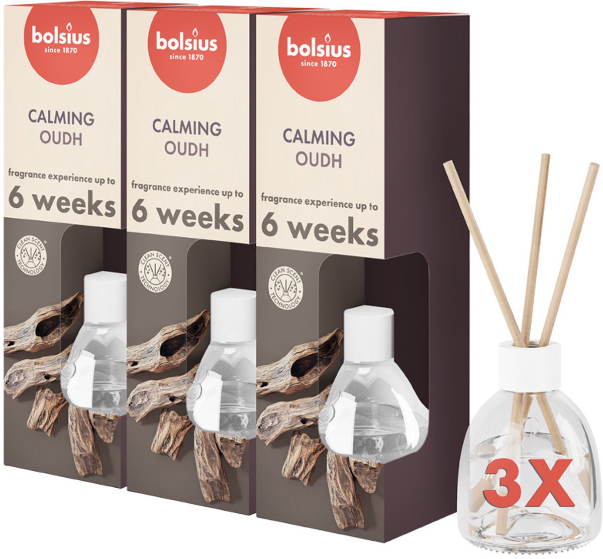 Bolsius Geurstokjes - Oud Wood - 3 stuks - Voordeelverpakking - 60ml