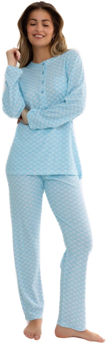 Cocodream Interlock Pyjama 'Rocket Blue' - Dames Nachtmode - Lange Mouw - Blauw - Maat L