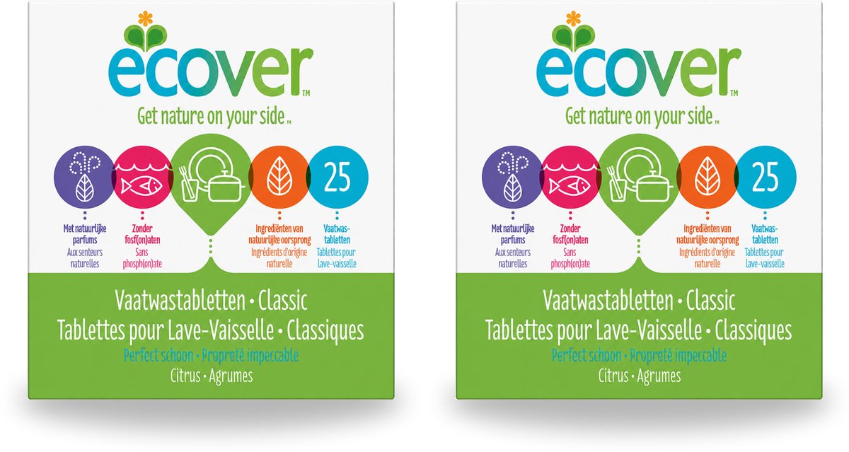 2 x Ecover - Vaatwastabletten Classic - 25 Tabs - Voordeelverpakking - 2 stuks