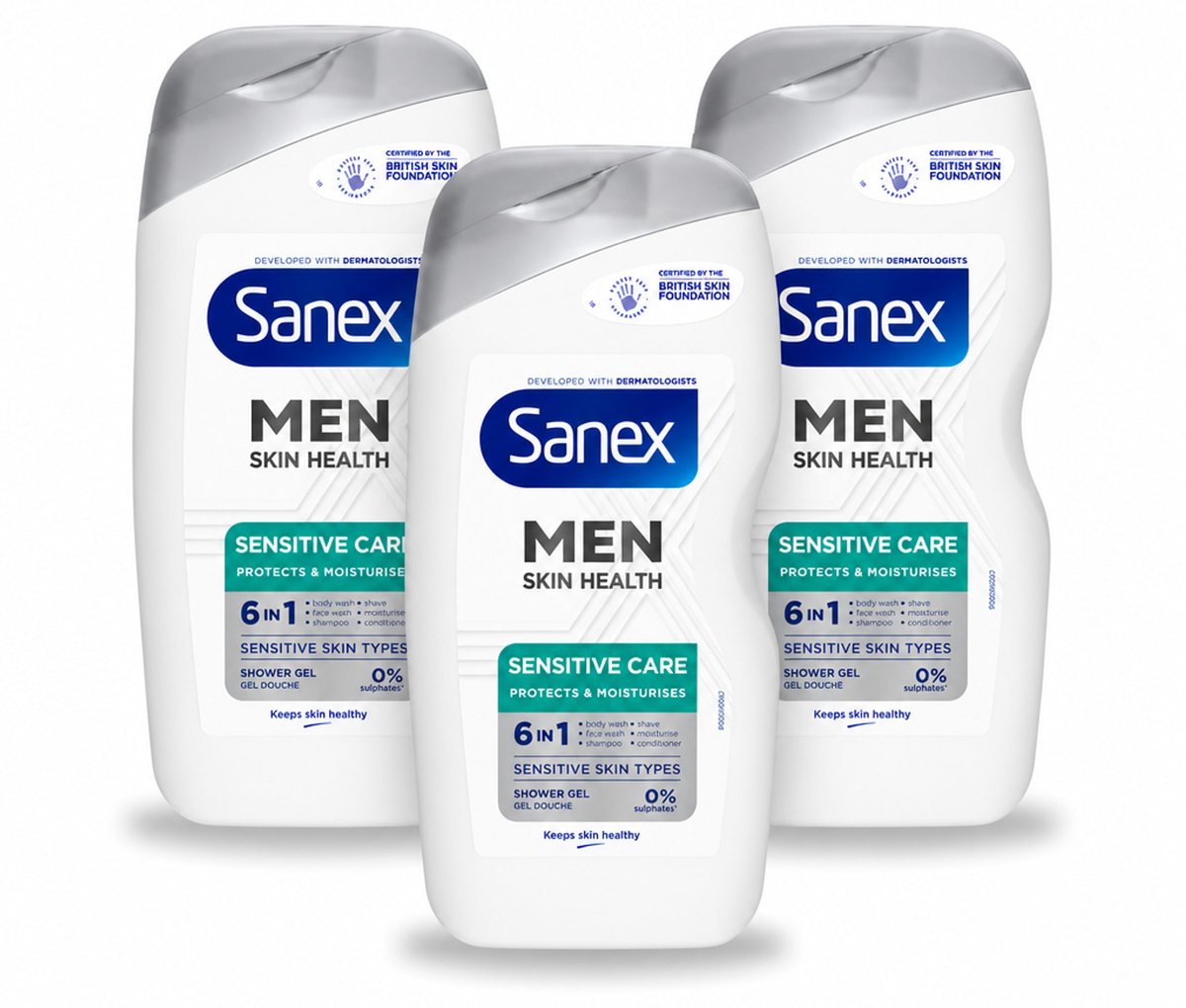 3 x Sanex – Douchegel – Men Sensitive – 400 ml - Voordeelverpakking - 3 stuks